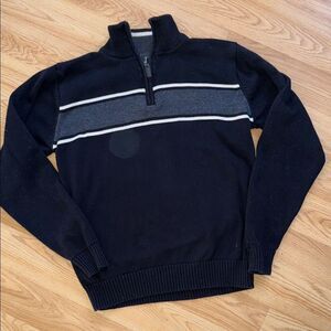Vintage Oscar De La Renta Black and Gray 1/4 Zip Sweater Cotton Medium 90s